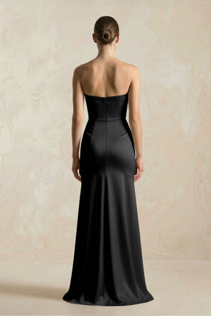 Sheath Sweetheart Corset Satin Bridesmaid Dress in Black - KISS BRIDAL Bridesmaid Dresses