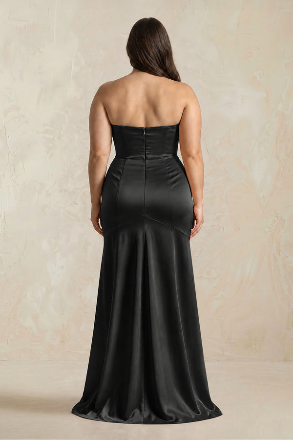 Sheath Sweetheart Corset Satin Bridesmaid Dress in Black [sizeplus] | KISSBRIDAL