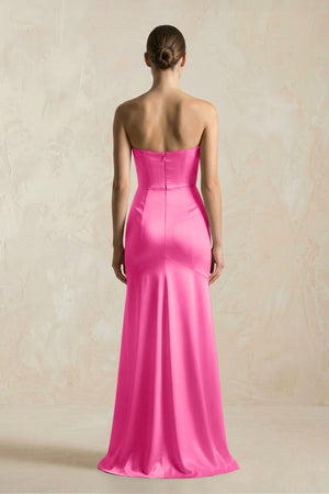 Sheath Sweetheart Corset Satin Bridesmaid Dress in Bon Bon Pink - KISS BRIDAL Bridesmaid Dresses
