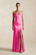 Sheath Sweetheart Corset Satin Bridesmaid Dress in Bon Bon Pink - KISS BRIDAL Bridesmaid Dresses