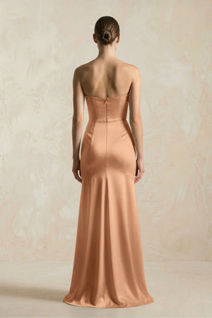 Sheath Sweetheart Corset Satin Bridesmaid Dress in Bronzer - KISS BRIDAL Bridesmaid Dresses