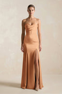 Sheath Sweetheart Corset Satin Bridesmaid Dress in Bronzer - KISS BRIDAL Bridesmaid Dresses