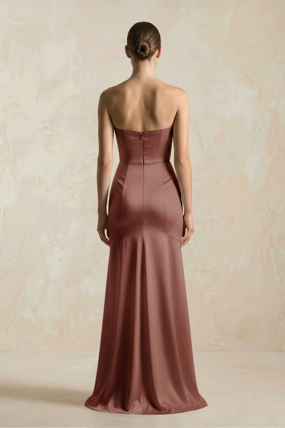 Sheath Sweetheart Corset Satin Bridesmaid Dress in Brown - KISS BRIDAL Bridesmaid Dresses