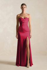 Sheath Sweetheart Corset Satin Bridesmaid Dress in Burgundy - KISS BRIDAL Bridesmaid Dresses