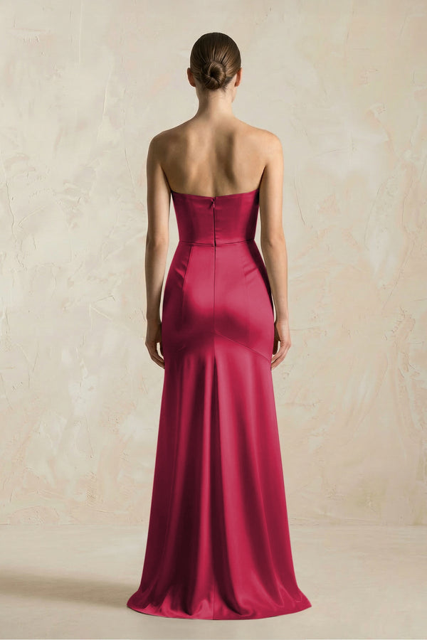 Sheath Sweetheart Corset Satin Bridesmaid Dress in Burgundy - KISS BRIDAL Bridesmaid Dresses