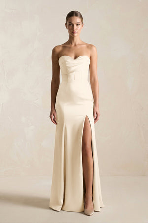 Sheath Sweetheart Corset Satin Bridesmaid Dress in Buttercream - KISS BRIDAL Bridesmaid Dresses