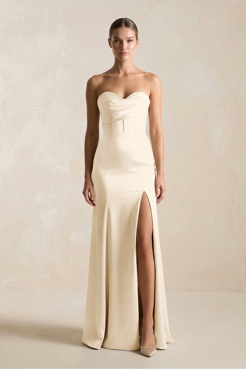 Sheath Sweetheart Corset Satin Bridesmaid Dress in Buttercream - KISS BRIDAL Bridesmaid Dresses