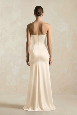 Sheath Sweetheart Corset Satin Bridesmaid Dress in Buttercream - KISS BRIDAL Bridesmaid Dresses