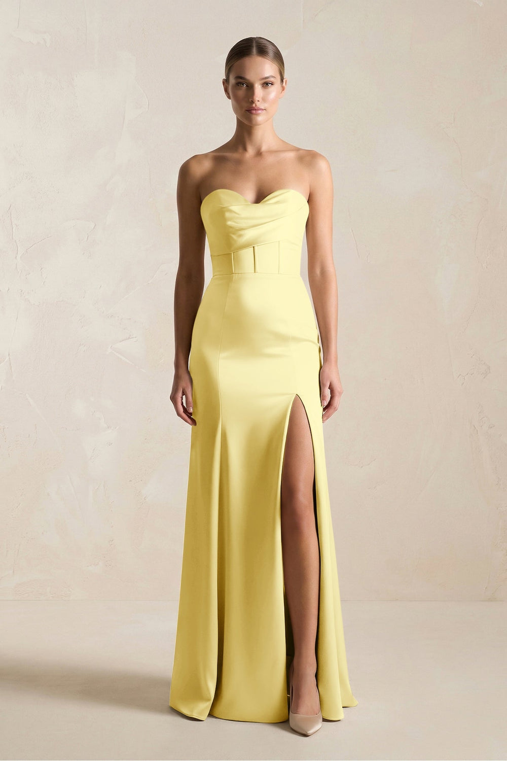 Sheath Sweetheart Corset Satin Bridesmaid Dress in Buttercup - KISS BRIDAL Bridesmaid Dresses