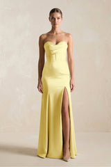 Sheath Sweetheart Corset Satin Bridesmaid Dress in Buttercup - KISS BRIDAL Bridesmaid Dresses