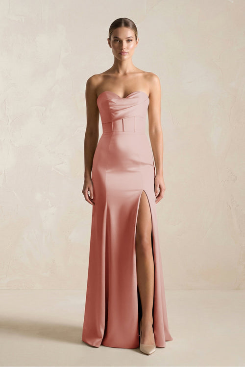 Sheath Sweetheart Corset Satin Bridesmaid Dress in Champagne Rose - KISS BRIDAL Bridesmaid Dresses