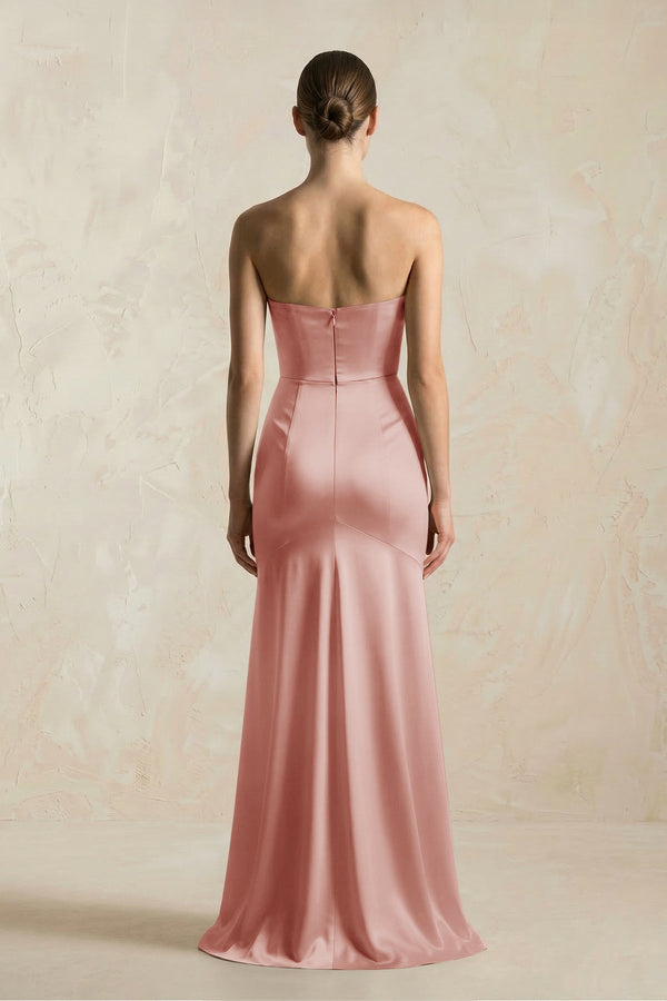 Sheath Sweetheart Corset Satin Bridesmaid Dress in Champagne Rose - KISS BRIDAL Bridesmaid Dresses