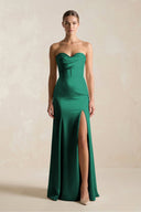 Sheath Sweetheart Corset Satin Bridesmaid Dress in Dark Green - KISS BRIDAL Bridesmaid Dresses