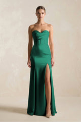 Sheath Sweetheart Corset Satin Bridesmaid Dress in Dark Green - KISS BRIDAL Bridesmaid Dresses
