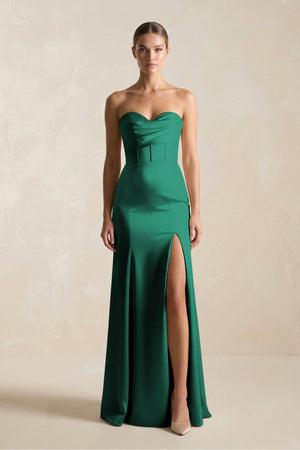Sheath Sweetheart Corset Satin Bridesmaid Dress in Dark Green - KISS BRIDAL Bridesmaid Dresses