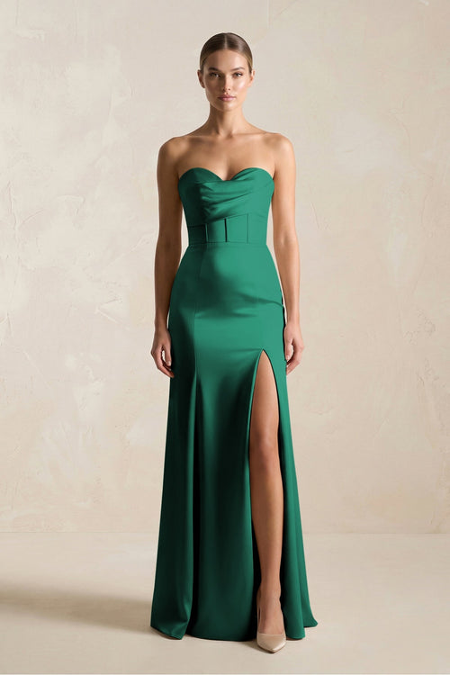 Sheath Sweetheart Corset Satin Bridesmaid Dress in Dark Green - KISS BRIDAL Bridesmaid Dresses
