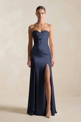 Sheath Sweetheart Corset Satin Bridesmaid Dress in Dark Navy - KISS BRIDAL Bridesmaid Dresses