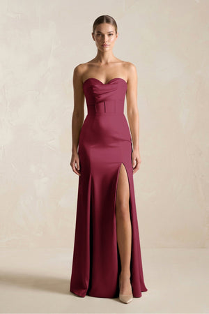 Sheath Sweetheart Corset Satin Bridesmaid Dress in Desert Rose - KISS BRIDAL Bridesmaid Dresses