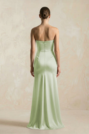 Sheath Sweetheart Corset Satin Bridesmaid Dress in Dusty Sage - KISS BRIDAL Bridesmaid Dresses