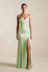 Sheath Sweetheart Corset Satin Bridesmaid Dress in Dusty Sage - KISS BRIDAL Bridesmaid Dresses