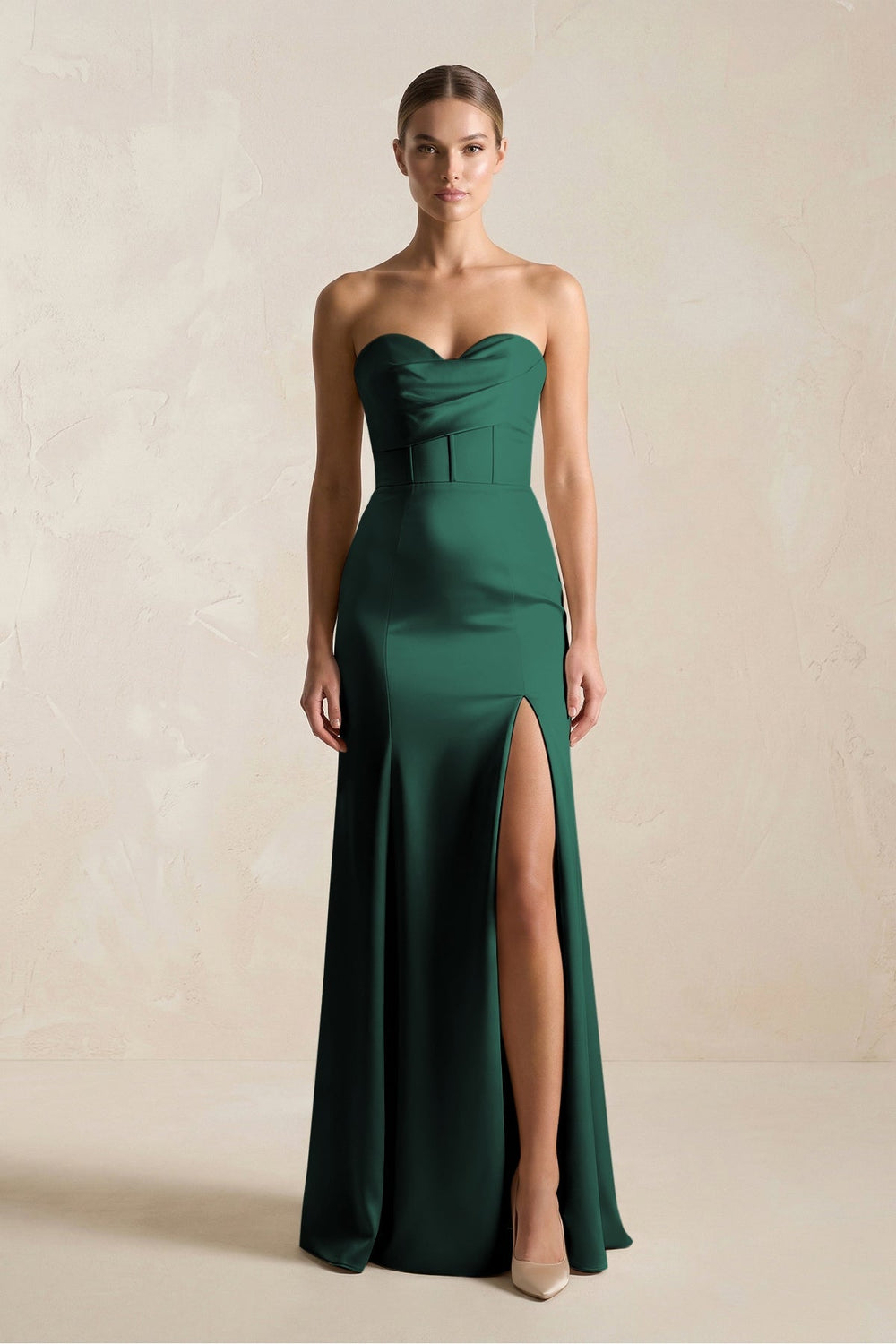 Sheath Sweetheart Corset Satin Bridesmaid Dress in Emerald - KISS BRIDAL Bridesmaid Dresses
