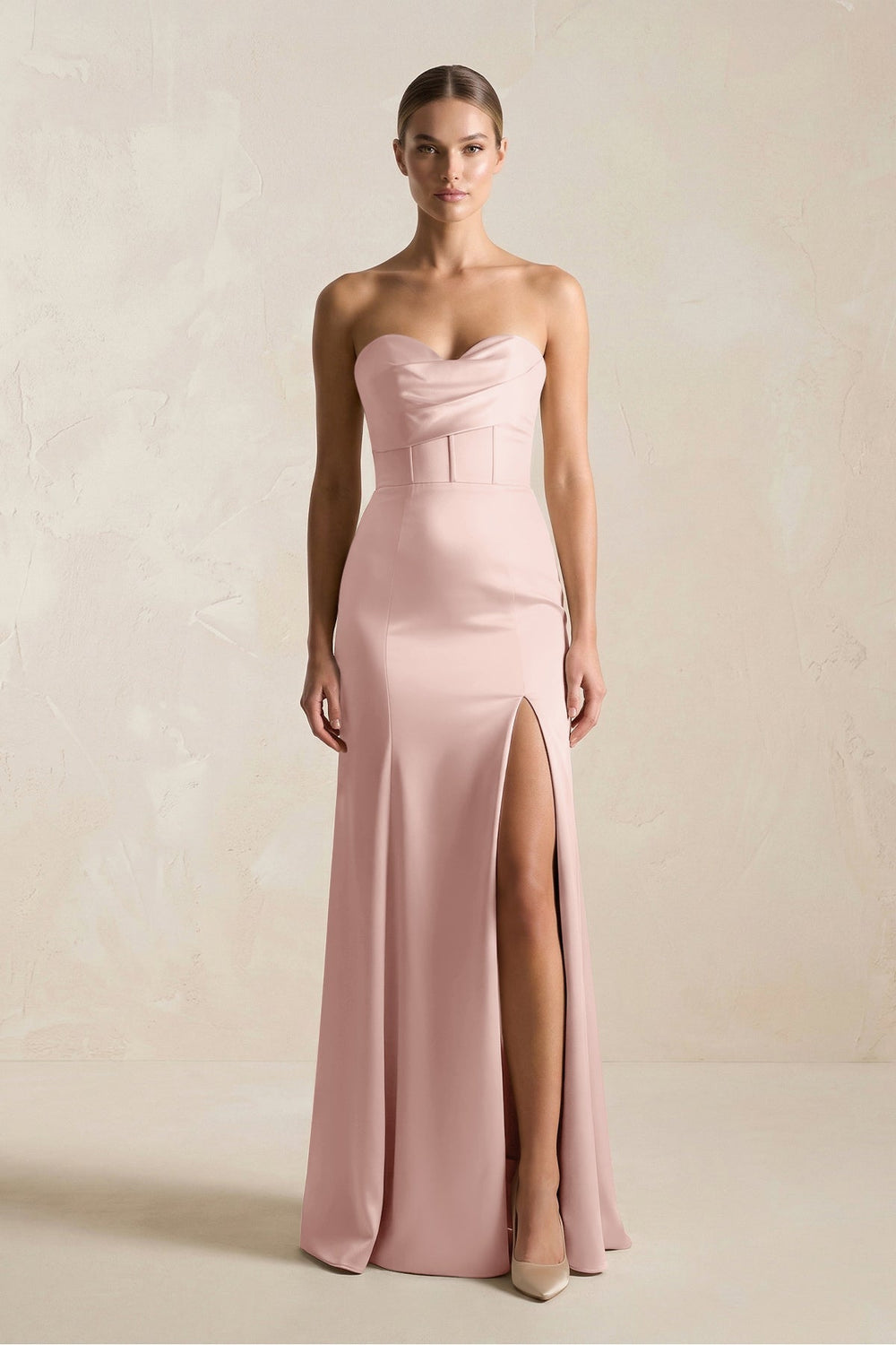 Sheath Sweetheart Corset Satin Bridesmaid Dress in English Rose - KISS BRIDAL Bridesmaid Dresses