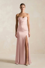 Sheath Sweetheart Corset Satin Bridesmaid Dress in English Rose - KISS BRIDAL Bridesmaid Dresses