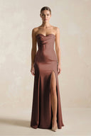 Sheath Sweetheart Corset Satin Bridesmaid Dress in Espresso - KISS BRIDAL Bridesmaid Dresses