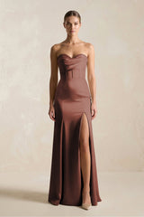 Sheath Sweetheart Corset Satin Bridesmaid Dress in Espresso - KISS BRIDAL Bridesmaid Dresses
