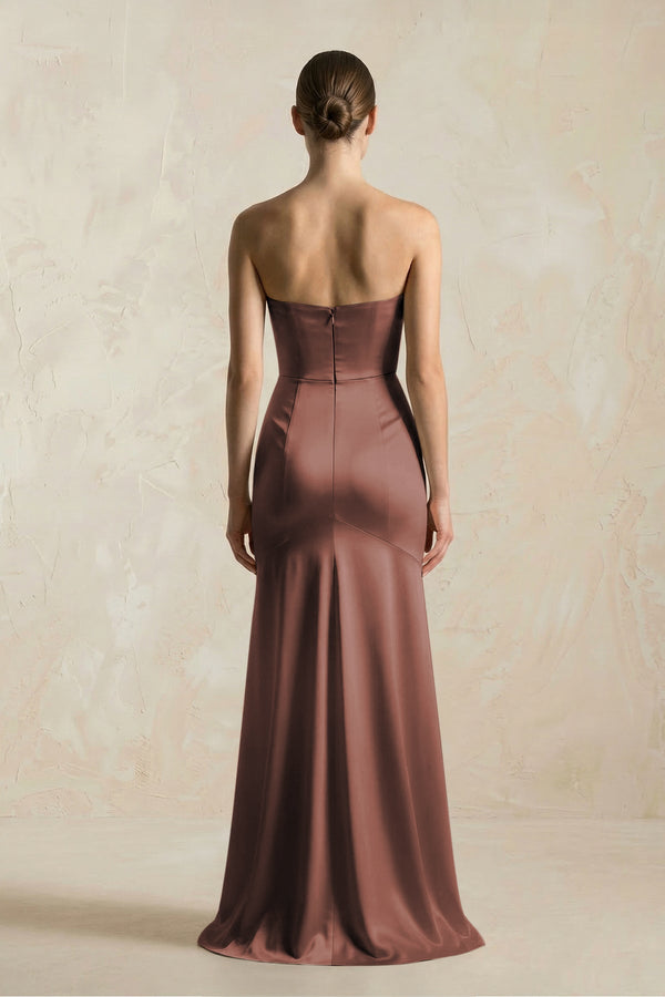 Sheath Sweetheart Corset Satin Bridesmaid Dress in Espresso - KISS BRIDAL Bridesmaid Dresses
