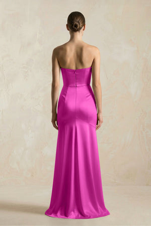 Sheath Sweetheart Corset Satin Bridesmaid Dress in Fuchsia - KISS BRIDAL Bridesmaid Dresses