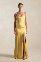 Sheath Sweetheart Corset Satin Bridesmaid Dress in Gold - KISS BRIDAL Bridesmaid Dresses