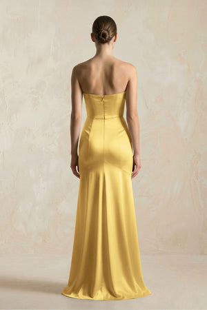 Sheath Sweetheart Corset Satin Bridesmaid Dress in Gold - KISS BRIDAL Bridesmaid Dresses
