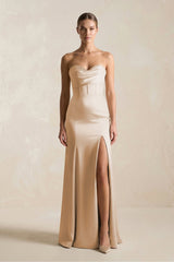 Sheath Sweetheart Corset Satin Bridesmaid Dress in Golden Champagne - KISS BRIDAL Bridesmaid Dresses