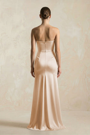 Sheath Sweetheart Corset Satin Bridesmaid Dress in Golden Champagne - KISS BRIDAL Bridesmaid Dresses