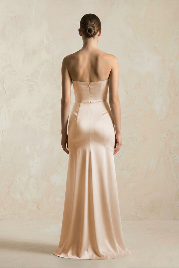 Sheath Sweetheart Corset Satin Bridesmaid Dress in Golden Champagne - KISS BRIDAL Bridesmaid Dresses