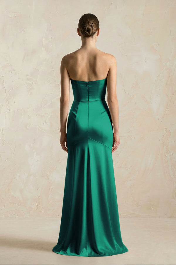 Sheath Sweetheart Corset Satin Bridesmaid Dress in Green - KISS BRIDAL Bridesmaid Dresses
