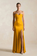 Sheath Sweetheart Corset Satin Bridesmaid Dress in Marigold - KISS BRIDAL Bridesmaid Dresses