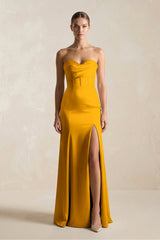 Sheath Sweetheart Corset Satin Bridesmaid Dress in Marigold - KISS BRIDAL Bridesmaid Dresses