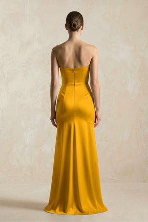 Sheath Sweetheart Corset Satin Bridesmaid Dress in Marigold - KISS BRIDAL Bridesmaid Dresses