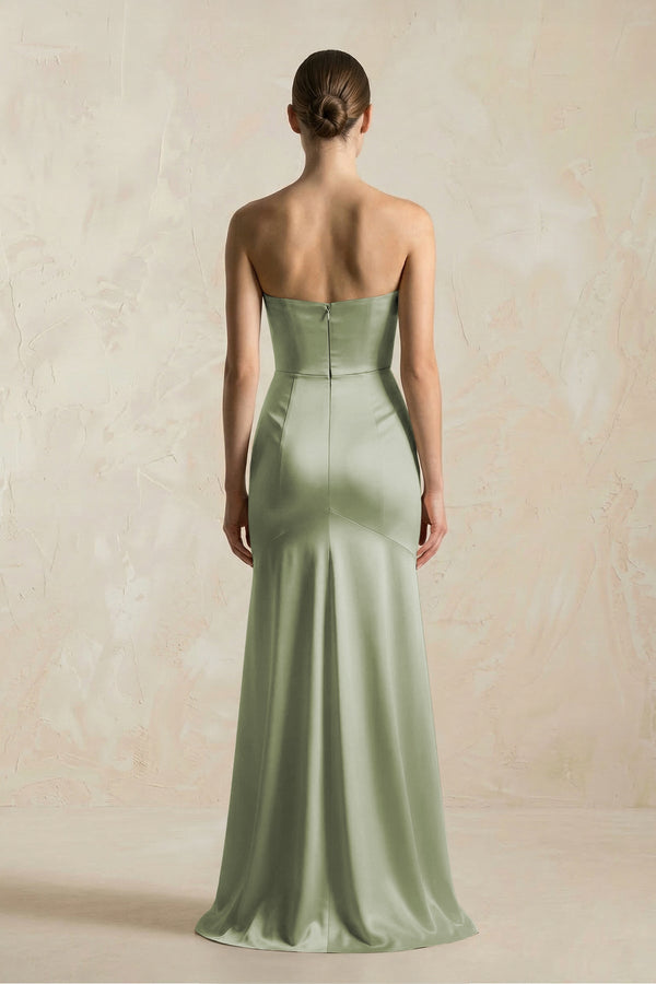 Sheath Sweetheart Corset Satin Bridesmaid Dress in Matcha - KISS BRIDAL Bridesmaid Dresses