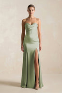 Sheath Sweetheart Corset Satin Bridesmaid Dress in Matcha - KISS BRIDAL Bridesmaid Dresses