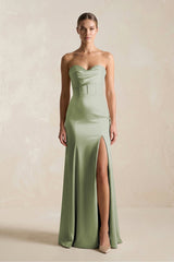 Sheath Sweetheart Corset Satin Bridesmaid Dress in Matcha - KISS BRIDAL Bridesmaid Dresses