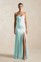 Sheath Sweetheart Corset Satin Bridesmaid Dress in Mist - KISS BRIDAL Bridesmaid Dresses
