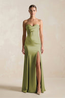 Sheath Sweetheart Corset Satin Bridesmaid Dress in Moss Green - KISS BRIDAL Bridesmaid Dresses