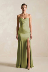 Sheath Sweetheart Corset Satin Bridesmaid Dress in Moss Green - KISS BRIDAL Bridesmaid Dresses