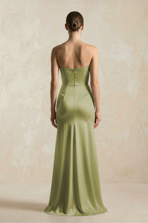 Sheath Sweetheart Corset Satin Bridesmaid Dress in Moss Green - KISS BRIDAL Bridesmaid Dresses