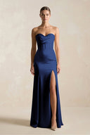 Sheath Sweetheart Corset Satin Bridesmaid Dress in Navy - KISS BRIDAL Bridesmaid Dresses