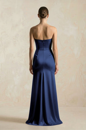 Sheath Sweetheart Corset Satin Bridesmaid Dress in Navy - KISS BRIDAL Bridesmaid Dresses