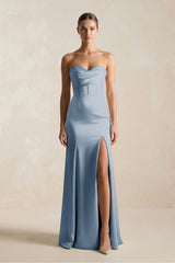 Sheath Sweetheart Corset Satin Bridesmaid Dress in Neptune - KISS BRIDAL Bridesmaid Dresses